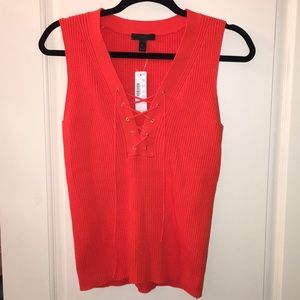 J. Crew Red Top Lace Up Front